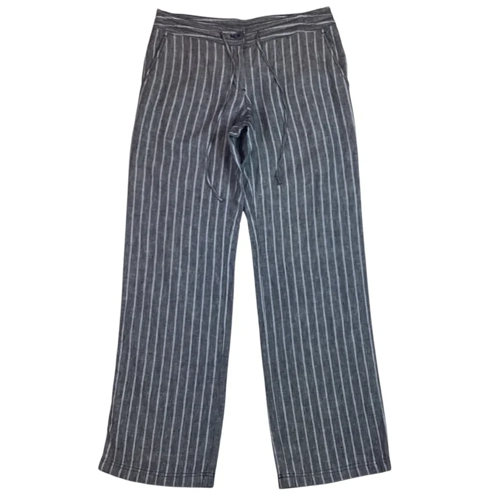 Tommy Bahama Santiago Linen Striped Pant Wide Leg Gray - Picture 9 of 9